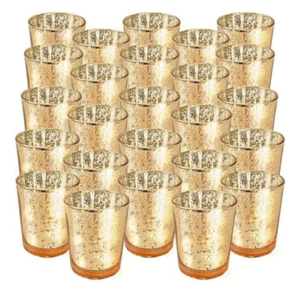 2.75-Inch Speckled Mercury Glass Votive Candle Holders (25pcs, Gold) - Picture 1 of 3